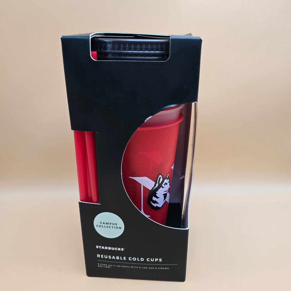 Starbucks Northeastern University Huskies Reusable Cold Cups 5-Pack 24oz Set